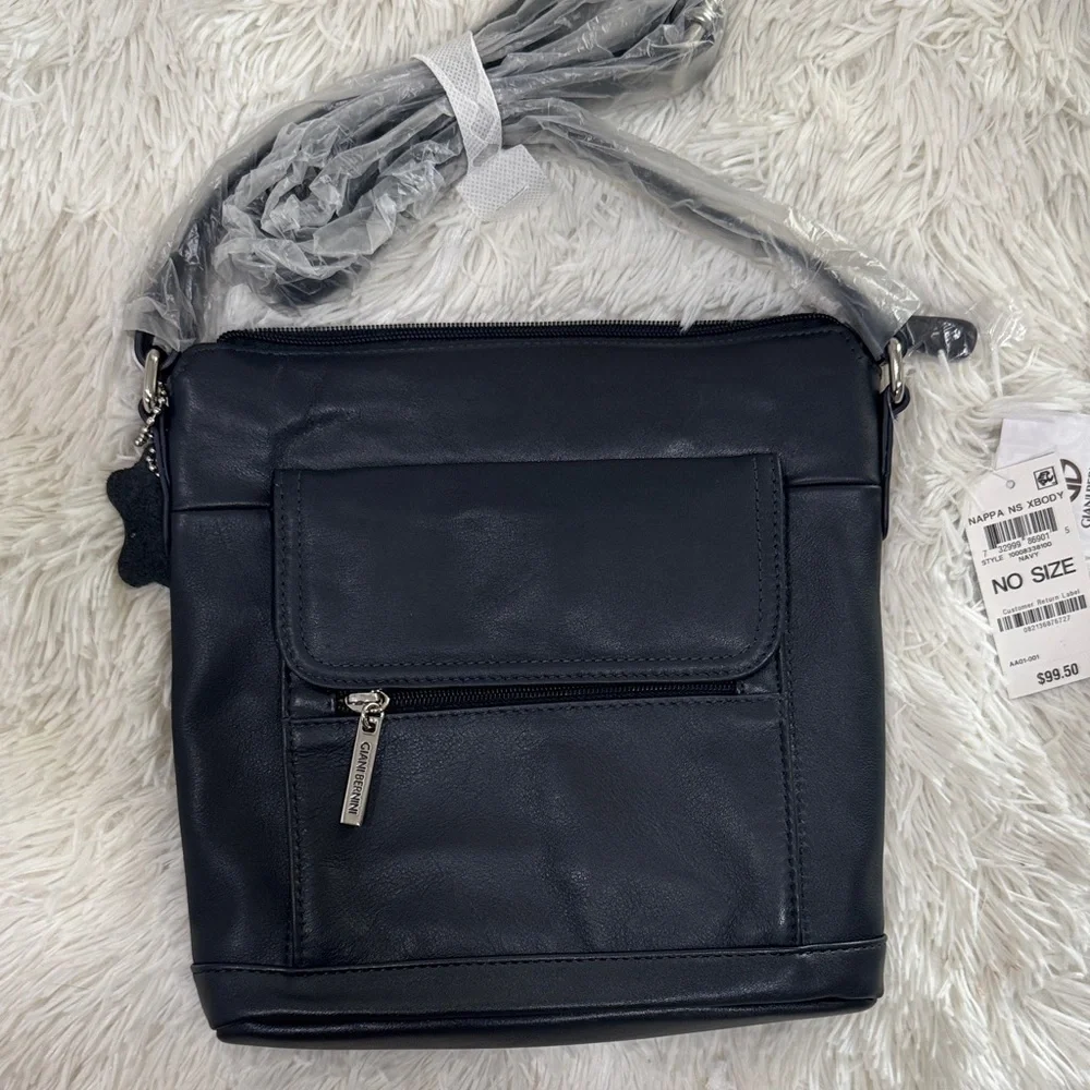 Navy Giani Bernini Nappa Leather Crossbody Bag